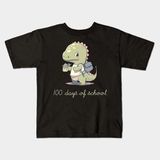 100 Days of School Cute Dino Funny Vintage Dinosaur Kids T-Shirt by Ai Wanderer